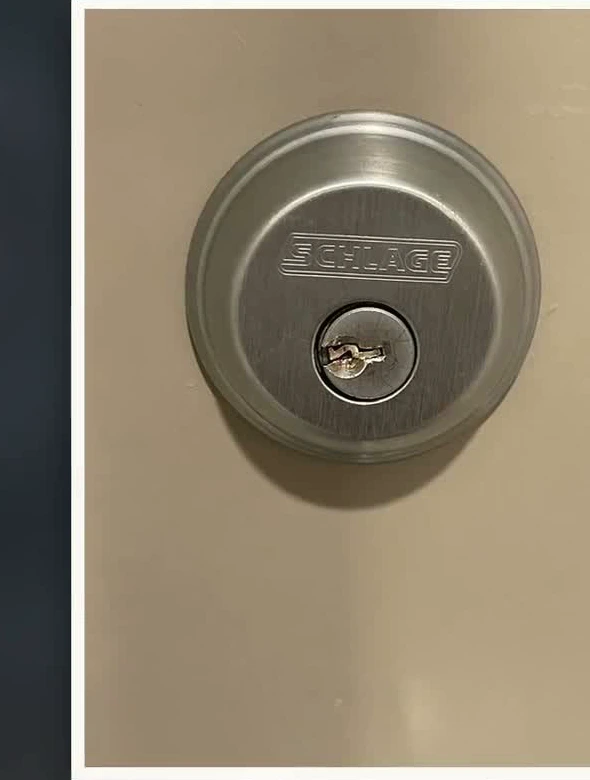 Schlage deadbolt on a Portland door, opened without drilling